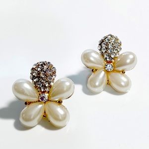 Wedding Faux Pearl CZ lightweight Clip Earring